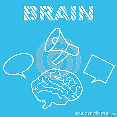 Brain works brainstorm with megaphone Stock Photo