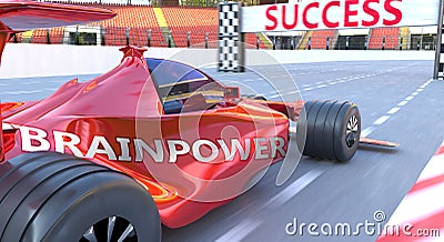 Brainpower and success - pictured as word Brainpower and a f1 car, to symbolize that Brainpower can help achieving success and Cartoon Illustration