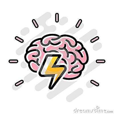 Brainpower vector logo. Human brain and lightning Vector Illustration