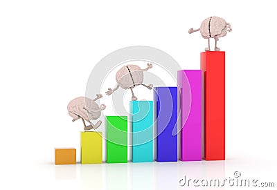 brains with arms and legs into colored graph that showing collaborative positive trend Cartoon Illustration