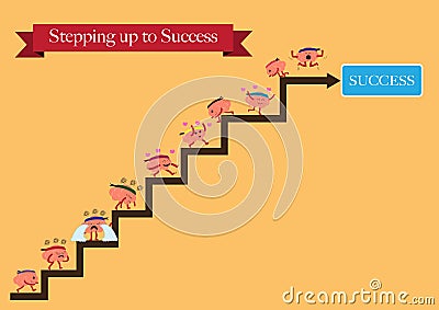 Brains cartoon stepping up to success Vector Illustration