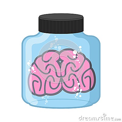 Brains with Jars. Laboratory glass bulb with human Organ. Vecto Vector Illustration