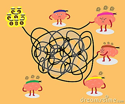 Brains solving tangled line together Vector Illustration