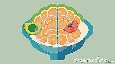 A brainshaped bowl filled with omega3 fatty acidrich foods like salmon avocado and walnuts highlighting the Vector Illustration