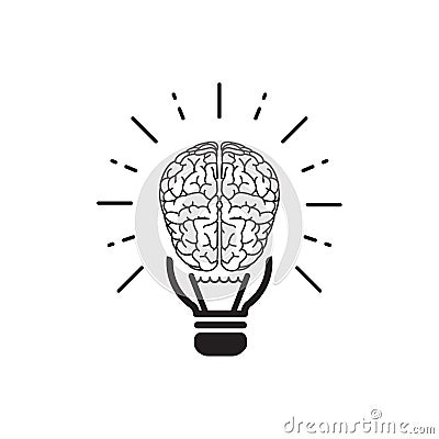 Brainstorm idea outline flat icon. Single high quality outline logo symbol for web design or mobile app. Thin line brain think Vector Illustration