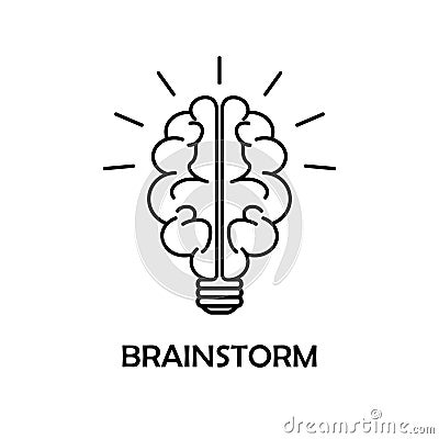 Brainstorm line icon on isolated background. Creativity and thinking concept. Brain light - best idea and genious solution. Logo Vector Illustration