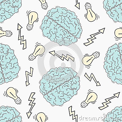 Brainstorm. Seamless pattern with the human brain Vector Illustration