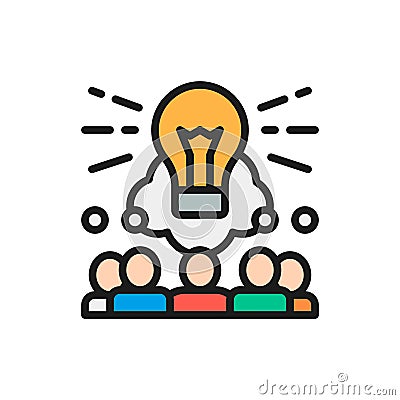 Brainstorm, teamleader, idea flat color line icon. Vector Illustration