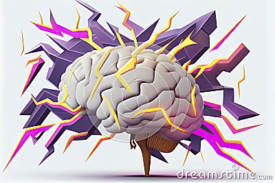 Brainstorming banner. The brain strains, lightning and rays. Finding a creative idea, solving a problem Stock Photo