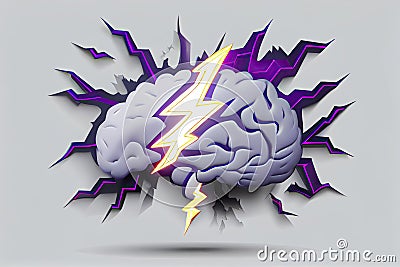 Brainstorming banner. The brain strains, lightning and rays. Finding a creative idea, solving a problem Stock Photo