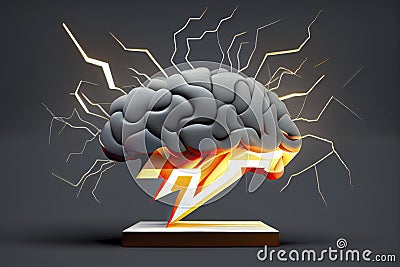 Brainstorming banner. The brain strains, lightning and rays. Finding a creative idea, solving a problem Stock Photo
