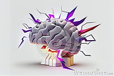 Brainstorming banner. The brain strains, lightning and rays. Finding a creative idea, solving a problem Stock Photo