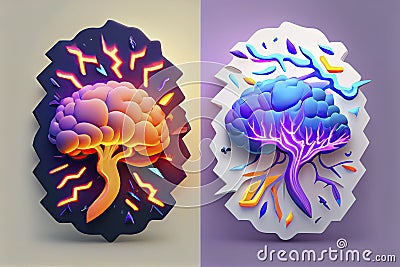 Brainstorming banner. The brain strains, lightning and rays. Finding a creative idea, solving a problem Stock Photo