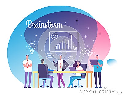 Brainstorming concept. People meeting on workshop. Business success, team thinking on startup and brainstorming vector Vector Illustration