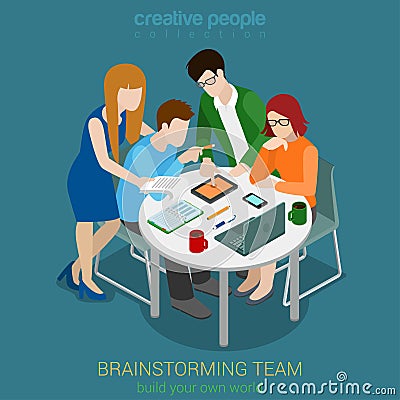 Brainstorming creative team people flat 3d web vector isometric Vector Illustration