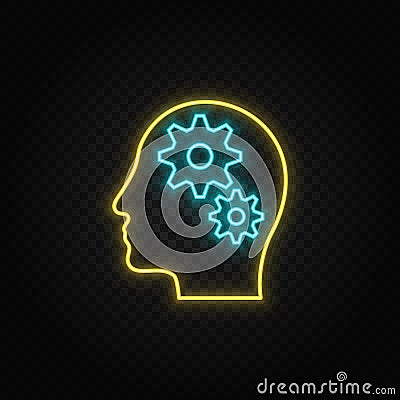 brainstorming, gear neon icon. Blue and yellow neon vector icon Stock Photo