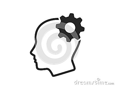 Brainstorming icon. head with gear. mind and mental work symbol Vector Illustration