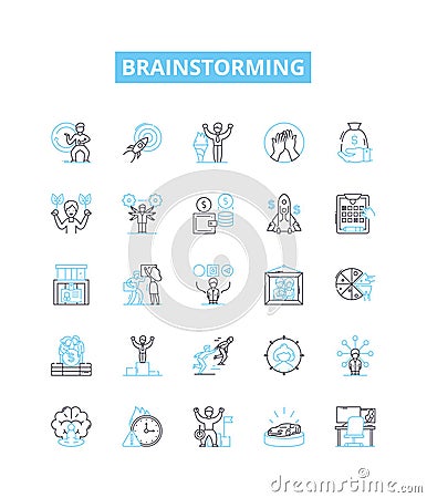Brainstorming vector line icons set. Ideating, Brainstorming, Contemplating, Thinking, Ponder, Planning, Analyzing Vector Illustration