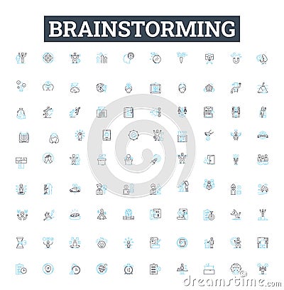 Brainstorming vector line icons set. Ideating, Brainstorming, Contemplating, Thinking, Ponder, Planning, Analyzing Vector Illustration