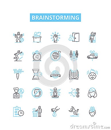 Brainstorming vector line icons set. Ideating, Brainstorming, Contemplating, Thinking, Ponder, Planning, Analyzing Vector Illustration