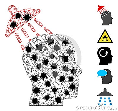 Brainwashing Polygonal Mesh Icon with Pathogen Elements Vector Illustration