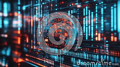 Brainwave Data Flow, Visualization of Human Brain Activity, Digital Brain, Neurology Science Concept Stock Photo