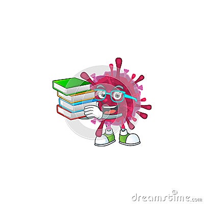 A brainy clever cartoon character of amoeba coronaviruses studying with some books Vector Illustration