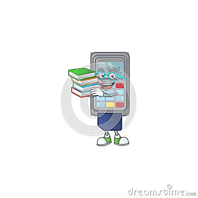 A brainy clever cartoon character of POS machine studying with some books Vector Illustration