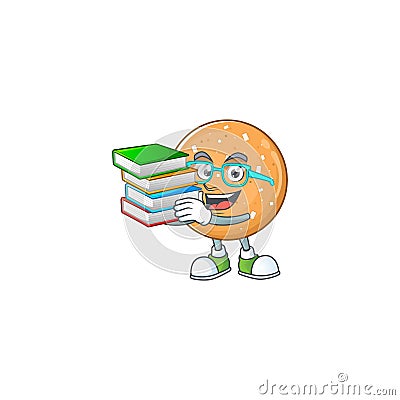 A brainy clever cartoon character of sugar cookies studying with some books Vector Illustration