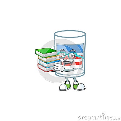 A brainy clever cartoon character of USA stripes glass studying with some books Vector Illustration