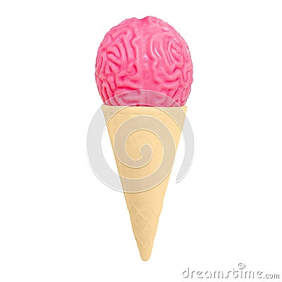 Brainy Delight: Ice Cream Cone with Human Brain Model Stock Photo