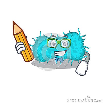 A brainy student bacteria prokaryote cartoon character with pencil and glasses Vector Illustration