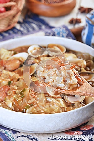 Braise rice with the mixed seafood Stock Photo