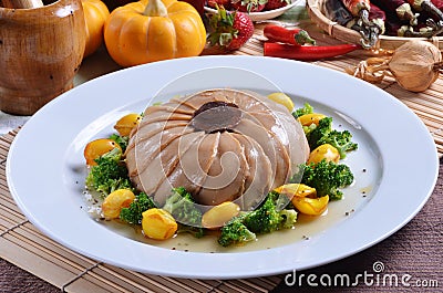 Braised abalone mushroom with oyster sauce Stock Photo