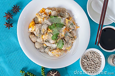 Braised oyster with eggs menu Stock Photo