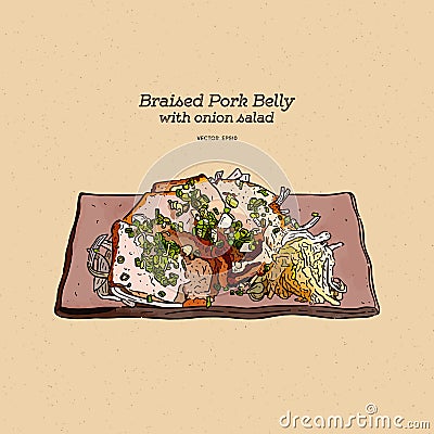 Braised pork belly, hand draw sketch vector Vector Illustration