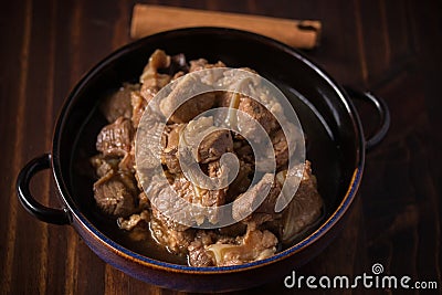 braised pork cartilage soup on wooden background Stock Photo