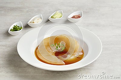 Braised Premium Shark Fin Soup served in a dish isolated on grey background Stock Photo