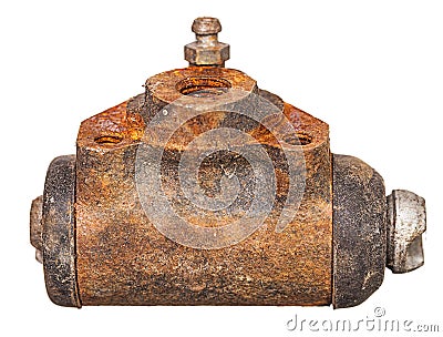 Brake cylinder rusty isolated on Stock Photo