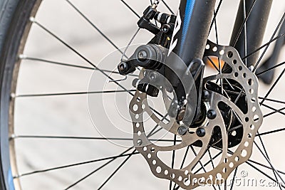Brake disc of a front bicycle Stock Photo