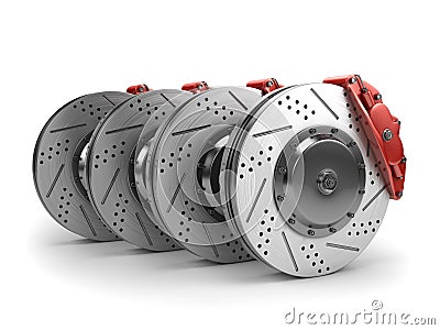 Brake Discs and Red Calipers from a Racing Car Stock Photo