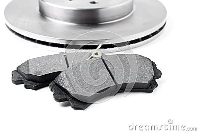 Brake pads and brake discs on white background. Auto parts Stock Photo