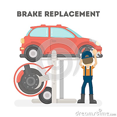 Brake replacement on white. Vector Illustration