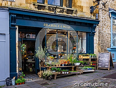 Bramble & Wild Flower Shop front on Catherine Hill, Frome, Somerset Editorial Stock Photo