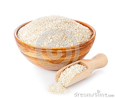 Bran in bowl with wooden scoop Stock Photo