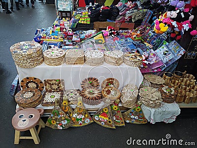 Bran, Brasov, Romania - January 1, 2023: Traditional goods displayed at the market place in Bran, Brasov Editorial Stock Photo