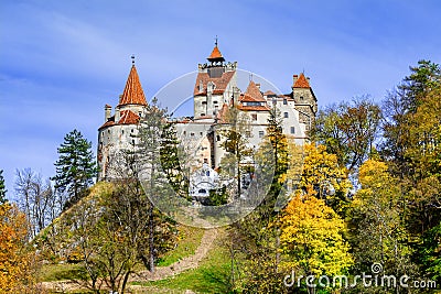 Bran Castle, Brasov, Transylvania, Romania. Autumn landscape wit Stock Photo