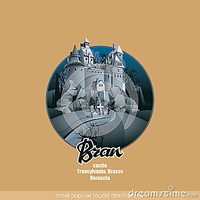 Bran Castle in the mountains of Transylvania, a legendary place in Europe Vector Illustration