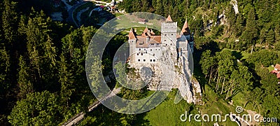 Bran Castle Romania drone view Nice a Weather Stock Photo