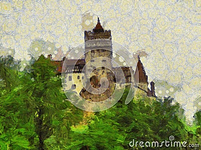 Bran Castle, Transylvania, Romania, Oil Painting Style Stock Photo